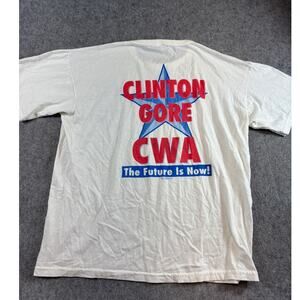 VINTAGE 1996 Clinton Gore CWA Campaign Shirt Men XL White Graphic Windjammer USA